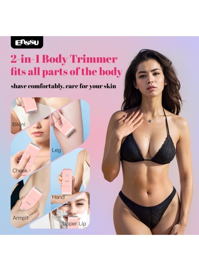 ENSSU 2-in-1 Ladies Bikini Trimmer & Body Shaver with Safe BladeLock Technology, Ultra-Thin Portable, 6000RPM Motor, Type-C Fast Charge, IPX7 Waterproof, Low Noise for Face, Bikini, Legs, Armpit - Image 2